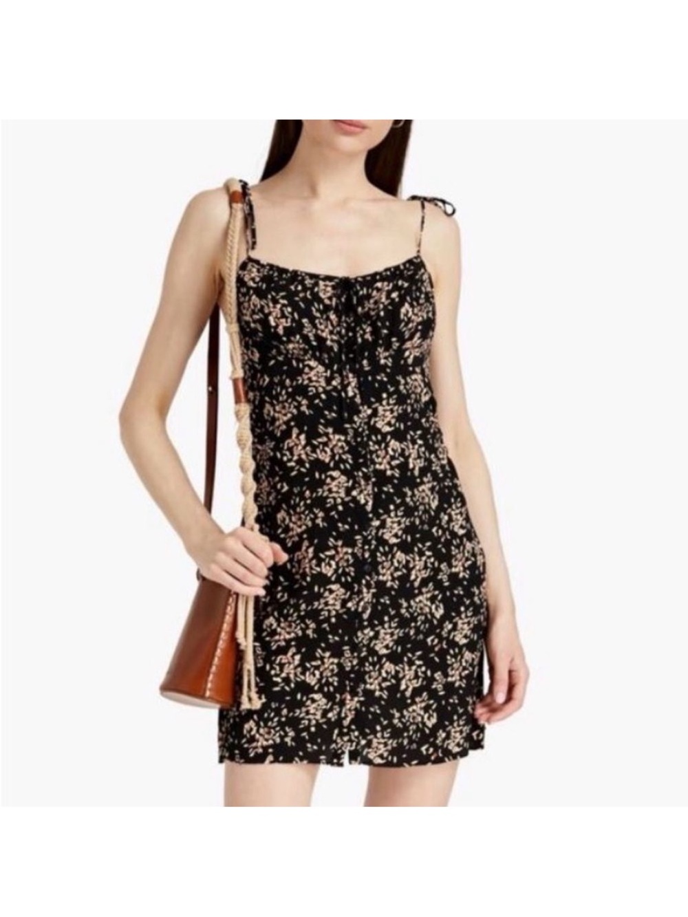 ba&sh Black Mini Dress with Pink Floral Print